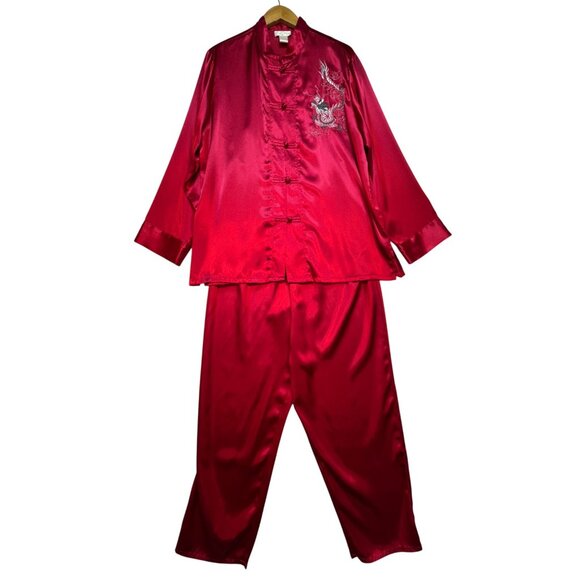 Vintage Inner Most Womens Satin Button Up Pants Pajama Set Size L Red Sleepwear - Picture 1 of 14